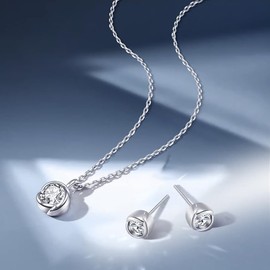 immobird Women's Jewellery Set 925 Silver with Birthstone Pendant Necklace and Earrings Set Gift for Women, Mum and Girls, Sterling Silver, Cubic Zirconia