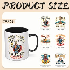 DORSBABY UV DTF Cup Wrap, 24 Sheets Father's Day Top Dad Rub On Transfers for Mugs Glass Coffee, Waterproof UV DTF Transfer Stickers for Wood Tumbler DIY Crafts