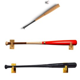 YINETTECH 2 Pack Baseball Bat Bracket Holder Display Rack with Screw Accessories Kit Hidden Screws Design Wall Mount Horizontal Showing Hanger Brown