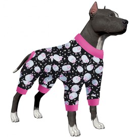 LovinPet Doberman Pajamas, Anxiety Calming Dog Jumpsuit, Lightweight Onesie, Black Sheep Print, Large Dog Pjs, Long Sleeve Pullover for Dogs/Medium