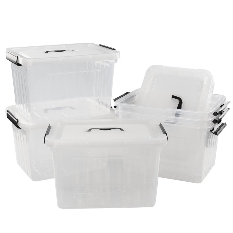 Saedy 12 Quart Latching Storage Box, 6 Pack, Plastic Storage