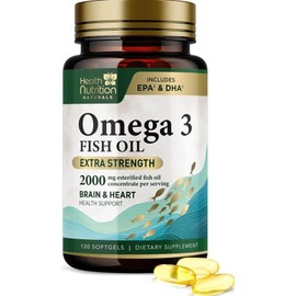 Health Nutrition Naturals Omega 3 Fish Oil Rapid Release Softgels Triple Strength 2000mg EPA & DHA, 120 Ct