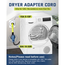 Dryer Adapter Cord NEMA 5-15P to 10-30R Power Adapter, Heavy Duty STW 10 Gauge Only for 15 Amp 120V Dryer, 12Inch, ETL Listed