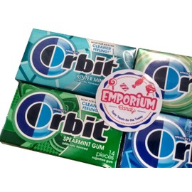 EMPORIUM CANDY TASTY TREATS FOR THE TUMMY Orbit Gum Assortment - 1 Pack Each of Peppermint Spearmint Sweetmint Wintermint - 14 Pieces per Pack, Blue, 4.0 Count