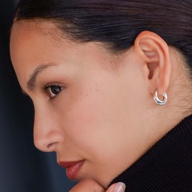 Kit Heath - Trio Bevelled Silver Strand Semi-Hoop Earrings Sleek semi-hoops with bevelled Sterling Silver strands—a versatile addition to your jewellery collection or a thoughtful gift (Silver)