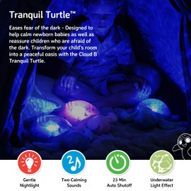 Cloud b Comforting Nightlight Ocean Projector w/Soothing Sounds | Adjustable Settings for Brightness and Movement | Auto-Shutoff | Tranquil Turtle Purple