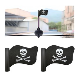 FSTURIOS 2 PCS Pirate Flag Car Antenna Topper, Skull Crossbones Creepy Automotive Antenna Decoration, Cool Pirate Flag Skeleton Auto Aearial Ball for Car Truck SUV Antennas