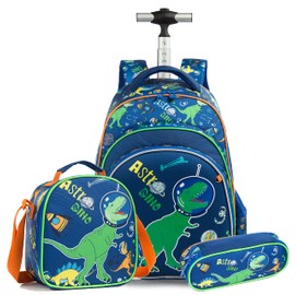 Meetbelify Boys Dinosaur Rolling Backpack Kids Backpacks with Wheels for School Bags Luggage
