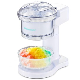 Elite Gourmet NEW Snow Cone & Shaved Ice Maker, ESI1201, Refreshing Slushies, Margaritas, Boba Drinks, Clear Lid & Shaved Ice Serving Bowl, Use Cubed & Bagged Ice, Stainless Steel Shaving Blade, White