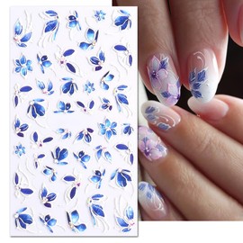 3 Sheets Flowers Nail Art Stickers 5D Embossed Nail Decals Colorful Flower Designs Self Adhesive Engraved Manicure Decorations for Women Girls Nail Art Decoration