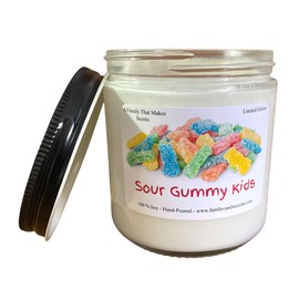 Highly Scented Sour Gummy Kids Candle - Pet Friendly - All Natural - Hand Poured. (8 oz)