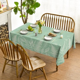 Horaldaily Spring Tablecloth 60×84 Inch Rectangular, White Ferns Sage Washable Seasonal Table Cover for Party Picnic Dinner Decor