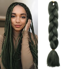 Benehair Braiding Hair Long Braids Extensions Hair 24 Inches Colorful Synthetic Hair for Braid Human Braiding Hair Dark Green Hair Extensions for Women(Dark Green, 100g)