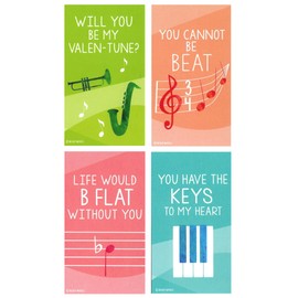 Nerdy Words Mini Music Piano Instrument Theme Valentines (Wallet-Sized Cards with Tiny Envelopes) for Valentine's Day (Set of 32)