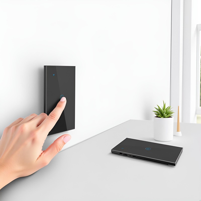 Smart WiFi Touch Light Switch, Black, Single Control Panel, Voice