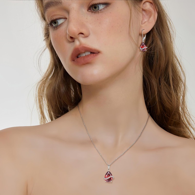 Inpasne Teardrop Garnet Necklace for Women 925 Sterling Silver January