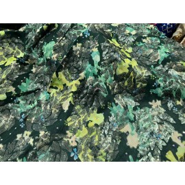 wowfabric4less123 2 Yard Green Black Rhinestone sequins Embroidered Lace fabric 50” Width