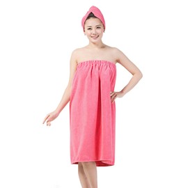 YJZQ Women Girls’ Microfiber Wrap Towel Robe & Hair Towel Set, Spa Bathrobe & Fast Hair Drying Turban Towel, Super Absorbent Bath Shower Cover up Dressing Gown with Hair Dry Towel Cap Rose Red