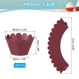 PATIKIL Cupcake Wrappers Paper, 50 Pack Baking Cups Standard Wave Decoration for Anniversary Birthday Weddings and Parties, Dark Red