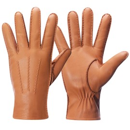 Meetoget⠀ Women's Deerskin Leather Gloves With Cashmere For Winter Warmth USL01,Tan,Size XL
