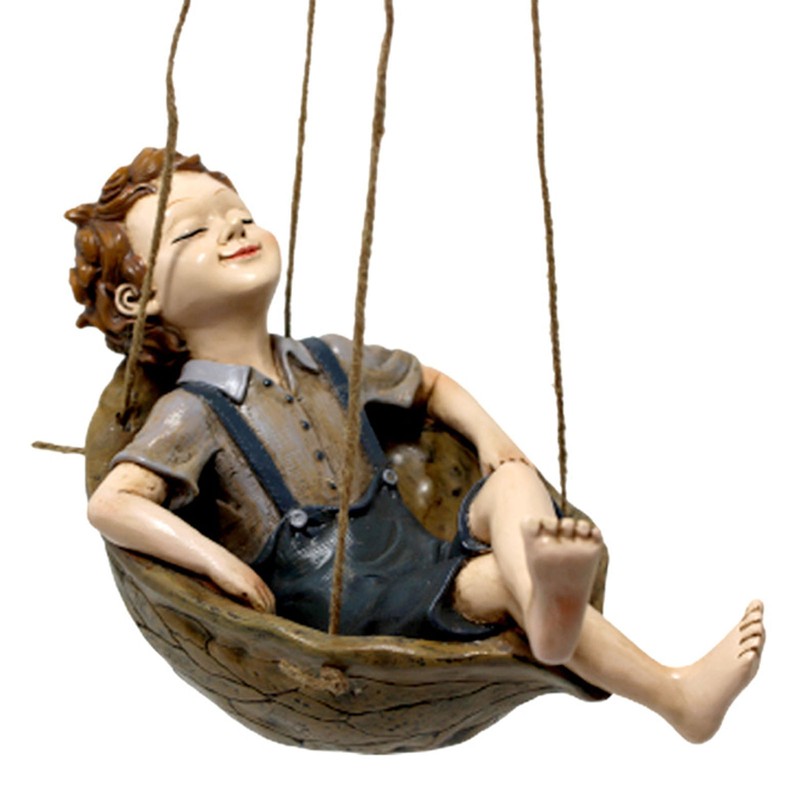 Hanging Boy Statue Hand Painted Rainproof Windproof Resin Outdoor Hanging