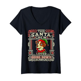 Womens Jack Russell Terrier Santa Claus Crew Christmas Dog Elf V-Neck T-Shirt