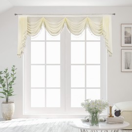 OYRING Off-white Sheer Window Curtains Valance for Living Room Waterfall Swag Valance for Bedroom Rod Pocket Topper Curtains (1 Panel, W110 Inch)