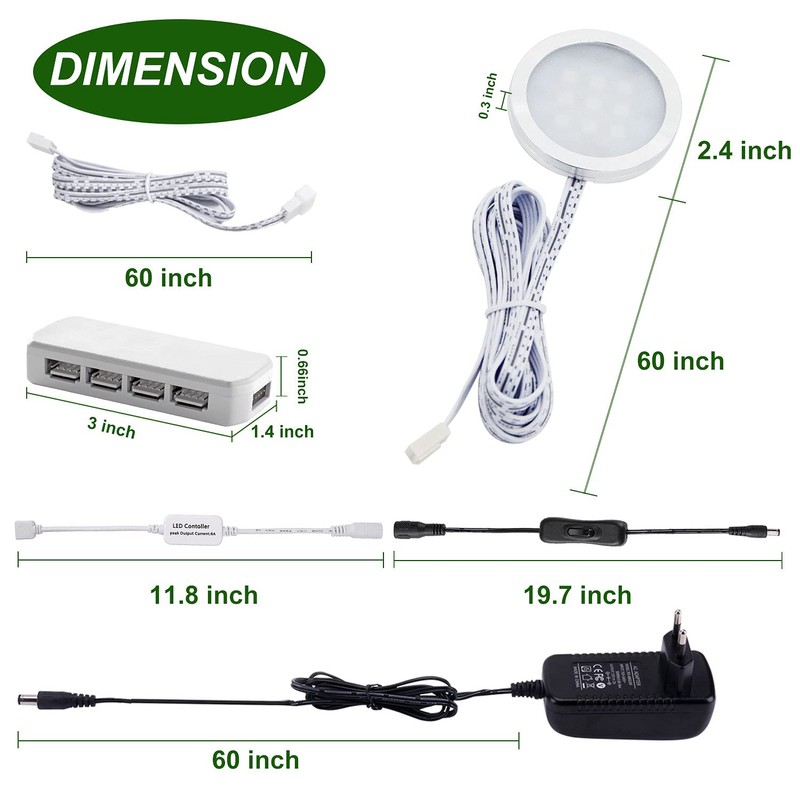 AIBOO RGB LED Cabinet Lighting Set of 6, 12 V