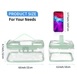 HAOGUAGUA 2 Pieces Clear Makeup Bags Cosmetic Toiletry Bags for Traveling, Waterproof Travel Transparent TSA APPROVED Carry On Airport Airline Compliant Bag (2 PIECES GREEN)