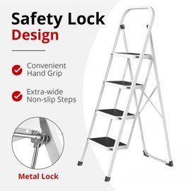 HBTower Step Ladder Folding Step Stool Step Ladder, Step Stool for Adults with Anti-Slip Pedal,330 lbs Capacity Step Stool for Kitchen, Home,White