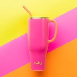 Swig Life 40oz Mega Mug, 40 oz Tumbler with Handle and Straw, Cup Holder Friendly, Dishwasher Safe, Extra Large Insulated Tumbler, Stainless Steel (Tutti Frutti)