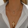 3-Layer Cross Necklace Set, Gold-Tone Chain with Crystal Pendants, Religious