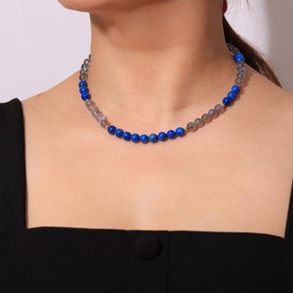 Wizock Reiki Moonstone Beaded Necklace Gemstones and Crystals Spiritual Bring Lucky Love Necklaces for Women Men Birthstone Jewelry Inspirational Gifts (Moonstone/Lapis Lazuli)