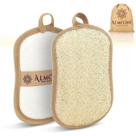 Almooni Premium Exfoliating Loofah Pad Body Scrubber, Made with Natural Egyptian Shower loofa Sponge- Bow Tie Shaped Loofah - 2 Count(1 Pack)