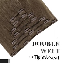 Easyouth Balayage Clip-In Extensions Platinum Blonde with Light Brown Ombre Real Hair Clip Extensions Remy 16 Inches 120 g Real Hair Clip in Extensions Straight