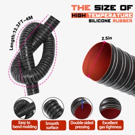 2 1/2 in Intake Hose Automotive Air Duct Hose Length 4 Meter (13.3 Feet) Double-layer Silicone Flexible Brake Cooling Ducting Induction vacuum hose for Air System (Black)