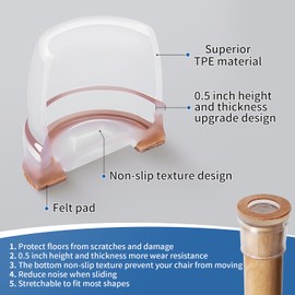 Ezprotekt Pack of 32 Protective Caps for Chair Legs with Felt, Rubber Furniture Leg Cups, Diameter 21-25 mm Table Leg Cover, Furniture Mat for Hardwood Floors, Round, Transparent, Round, Fit 0.8-1