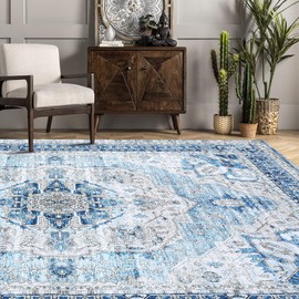 Haperlare 9x12 Area Rugs Machine Washable Rug No Shedding Low Pile Carpet Area Rugs for Living Room Bedroom Dining Room Kitchen Entrance Home Office Indoor Rugs Blue
