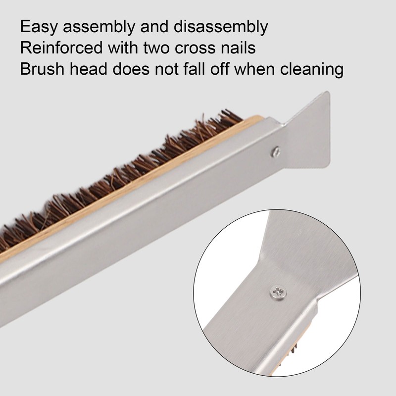 Pizza Oven Brush with Scraper Detachable Wooden Handle Coconut Fiber