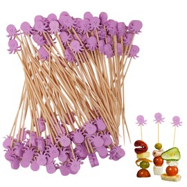 IKSII 100PCS Pink Cocktail Toothpicks Wood,4.7 Inch Cocktail Picks Sticks,Charcuterie Accessories Skewers Tooth Picks,Bamboo Sticks Toothpicks for Appetizers,Drinks,Desserts,Fruit,Cocktail Garnish