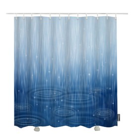 Olikked Rainy Day Bath Shower Curtain Set Rain Drops Water Puddles Waves Blue Shower Curtains Home Decorative Waterproof Polyester Fabric Bathroom Curtain with Hooks 72x72 Inch