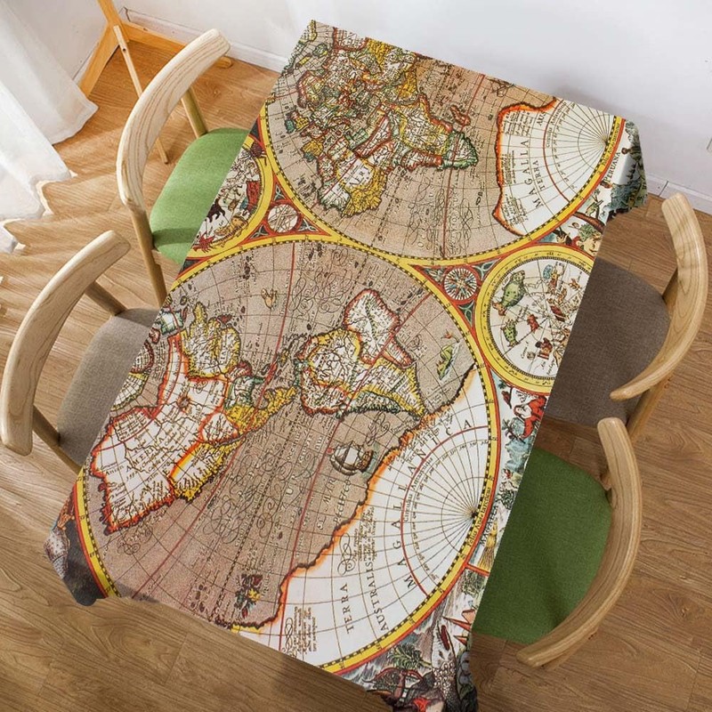 Walmsco Tablecloth World map Retro Style Decor For Dining Room