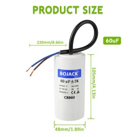 BOJACK CBB60 Run Capacitor 60 uF 450V AC 60 MFD 2 Wire 50/60Hz Cylinder Motor Run Capacitor for Motor Blower air Compressor and air Conditioner Compressor Replacement Part