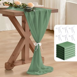 BEELIFY 10 Pack 10 Ft Chiffon Table Runner Sage Green Gauze Long Table Runners 27x120 Inches Sheer Tulle Table Runner for Rustic Wedding Reception Bridal Shower Decorations Birthday Party