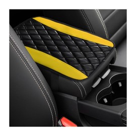 Dickno Car Center Console Cushion Pad, Universal Leather Waterproof Armrest Seat Box Cover, Comfortable Auto Armrest Cover Protector, Car Interior Decor Accessories for Most Vehicles (Black & Yellow)