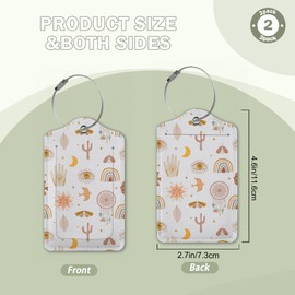 2 Pcs Boho Eye Rainbow Hand Cactus Luggage Tags,Cruise Luggage Tag with Privacy Flap,Name Id Label and Steel Loop for Women Men Travel Bag Suitcase,Moon Star Sun