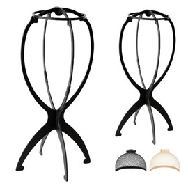 WXYYKX Plastic Wig Stand Set Portable Wig Stand 35 cm High with 2 Wig Caps Black