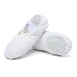 Danzcue - Zapatillas de ballet para mujer, lona suave, piel sintética, para adultos, zapatos planos de ballet ideales para mujer, Blanco, 26 cm