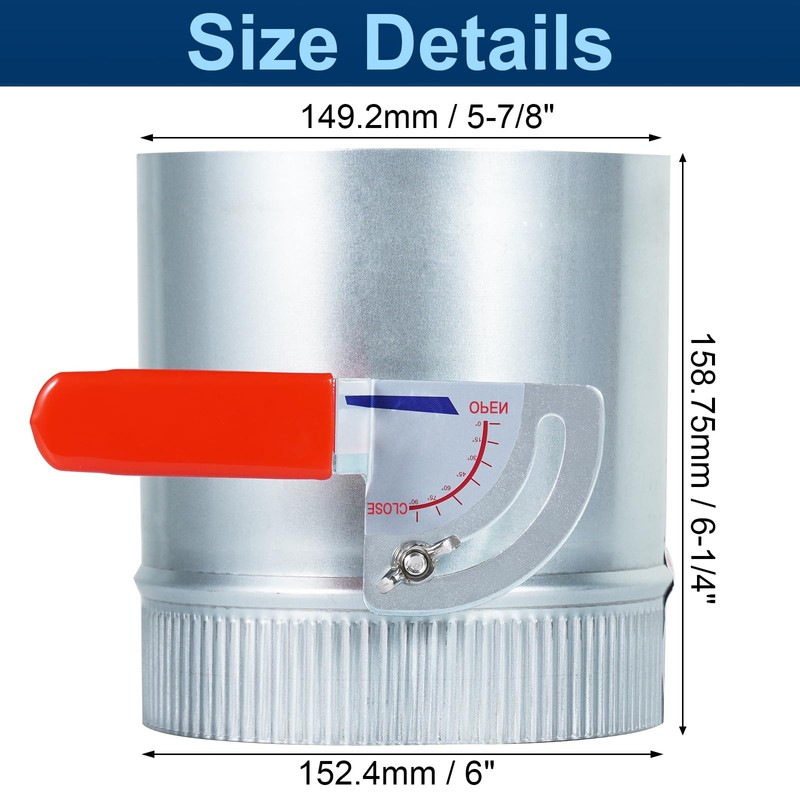 6 Inch HVAC Duct Backdraft Damper, Galvanized Iron Manual Volume