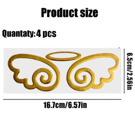 4 Pcs 3D PVC Angel Wings Car Decals, Self-Adhesive Angel Wing Car Sticker for Car Decoration Car Window (Gold)